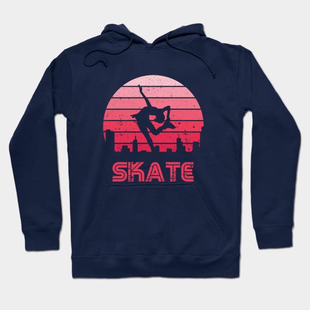 Retro Sunset Figure Skating Girl Hoodie by rojakdesigns